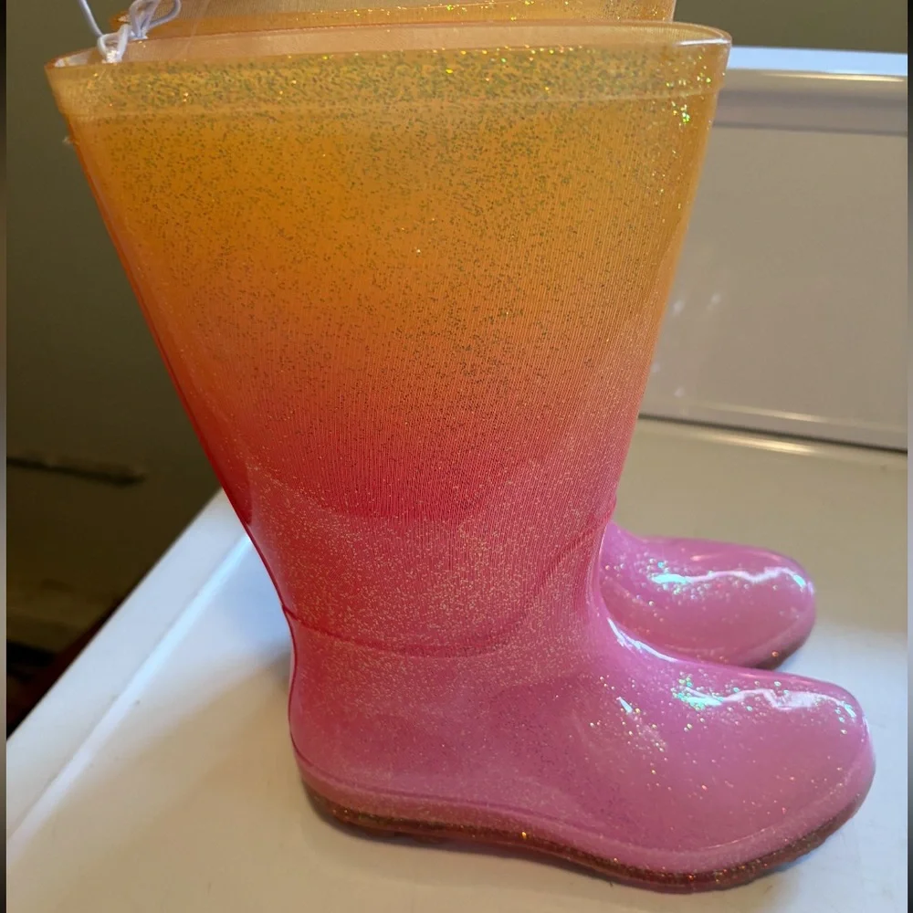 New Cat & Jack glitter Pink and Orange Kids Rain Boots size 1